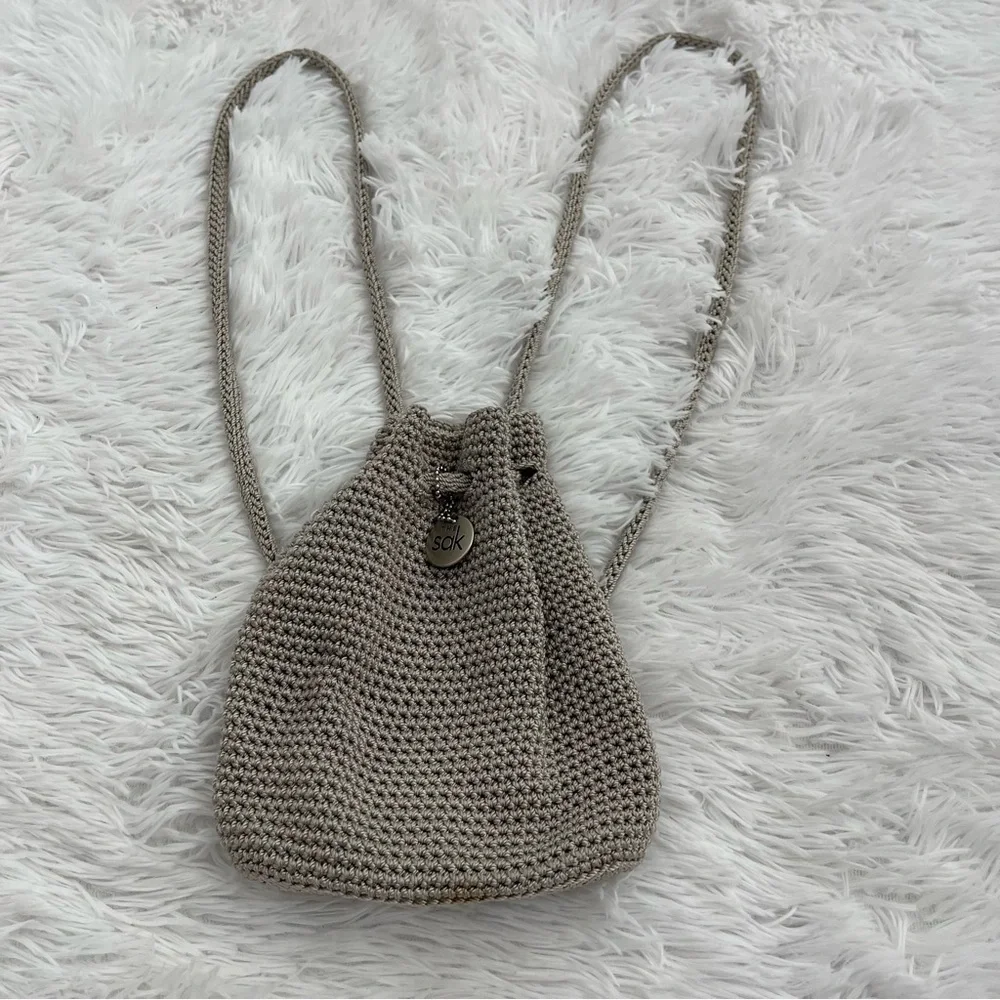 THE SAK MINI BACKPACK, GRAY/TAN COLOR. WOVEN